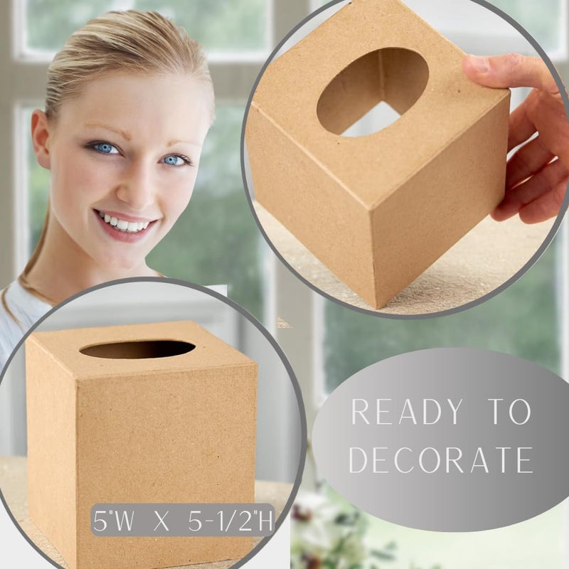 Factory Direct Craft Pack of 4 Paper Mache Tissue Box Covers - Premade Blank Cardboard Kraft Papier Mache Covers for Square Cube Facial Tissue - DIY, Paint, Decoupage, and Personalize (5" L x 5" W x 5-1/2" H) - Image 5